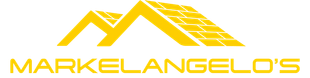 Logo for Markelangelo's Roofing, featuring a yellow roof design and text.
