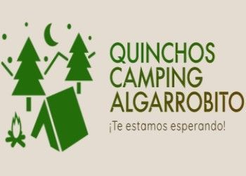 A black and white logo for algarrobato quinchos , piscinas y cabañas
