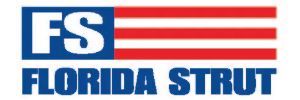 A logo for florida strut with an american flag in the background.