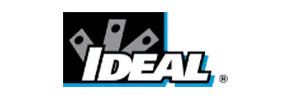 A black and white logo for ideal with a blue border