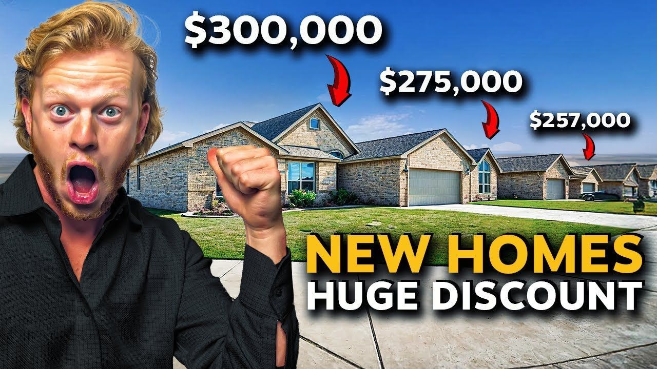 Man pointing excitedly at houses with price discounts.