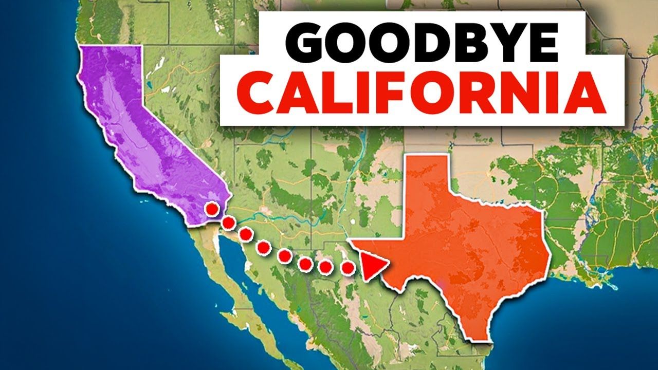 Map showing California in purple and Texas in orange with the text 