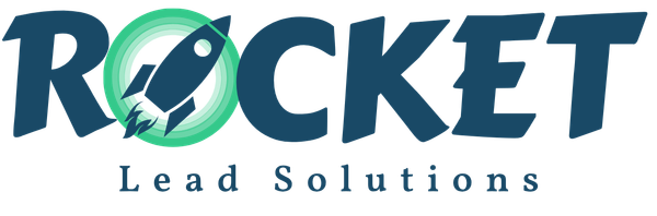 The logo for rocket lead solutions is blue and green.