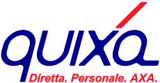 Logo Quixa in blu e rosso con lo slogan “Diretta. Personale. AXA.”