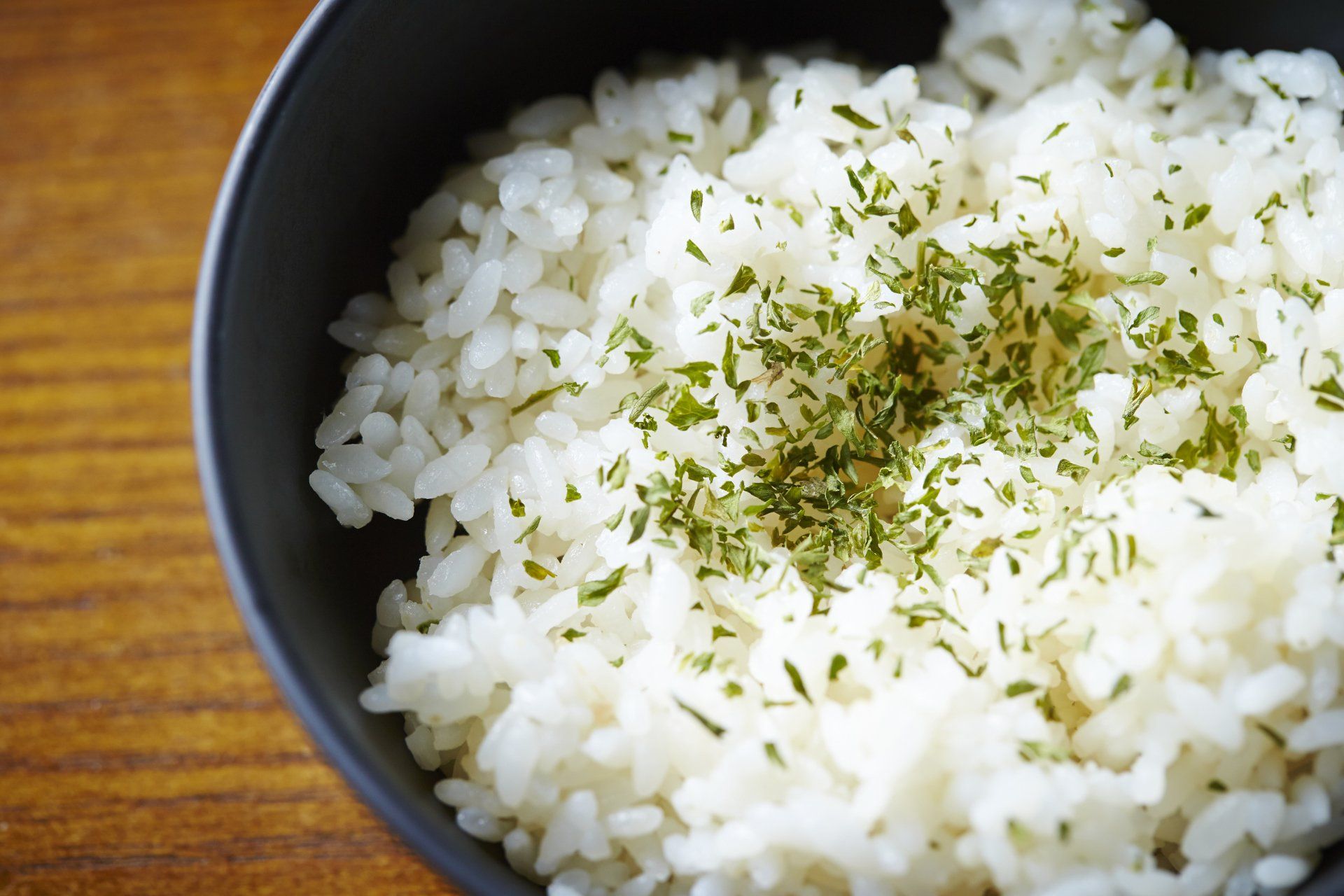 rice in a black bowl