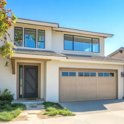 Exterior Remodel Huntington Beach with new garage door and front door