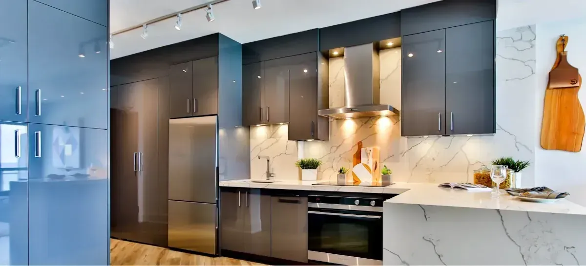 Elegant Grey-White Kitchen with stainless steel appliances Huntington Beach Kitchen Remodel