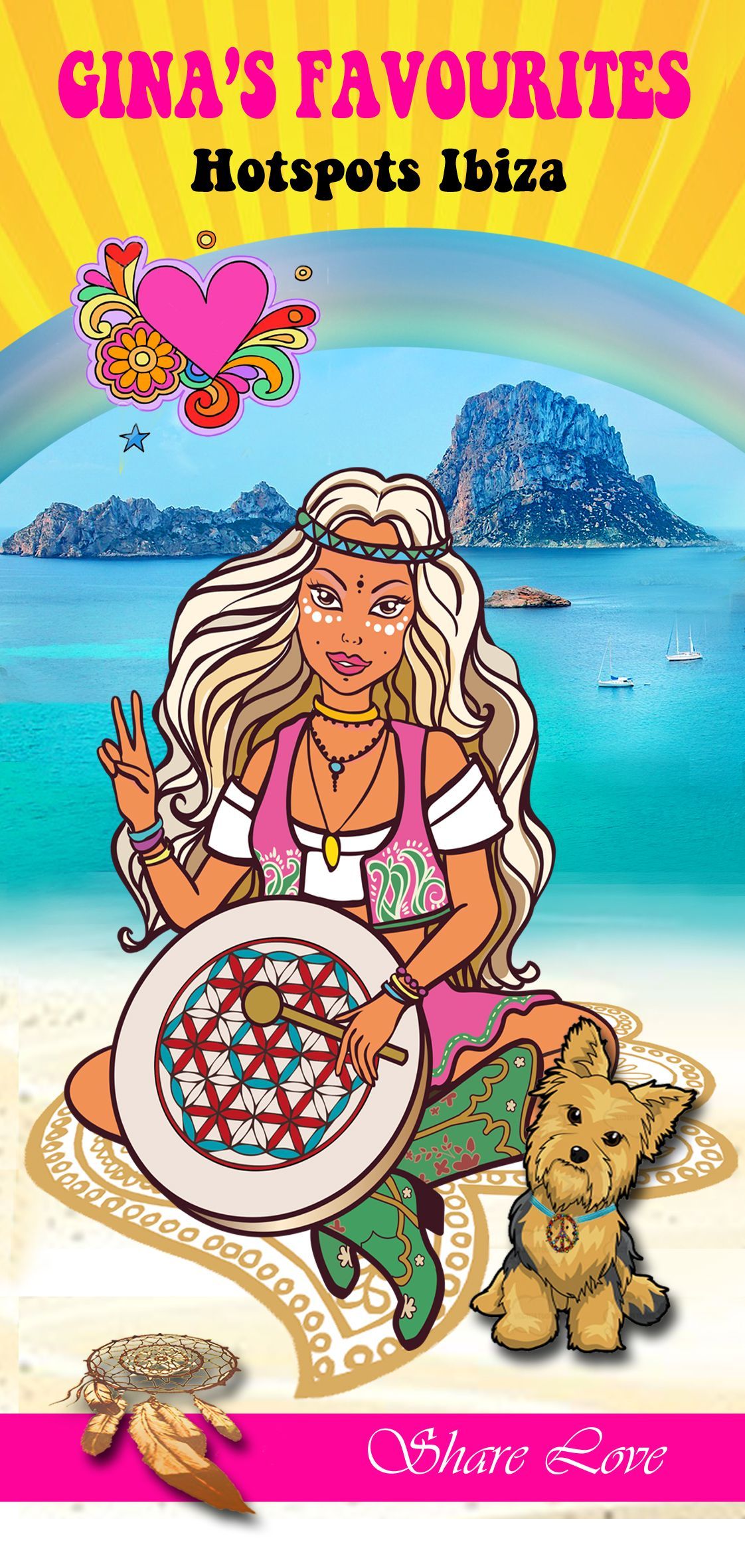 www.ginasfavourites.com-Hotspots-Ibiza-Guidemap-es vedra-Hippiemarkets-shops-stranden-bennirass-tanit-Dansen-Spritual-Beachclubs-Workshops-Gina Petula