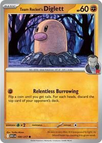 Een Pokémon-kaart van Diglett van Team Rocket. De kaart toont een lichtbruine Diglett in een donker bos, met een Giovanni-icoon ernaast.