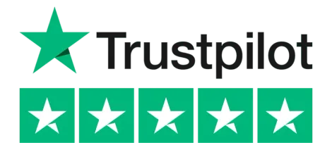 Trustpilot-logo met vijf groene sterren op een witte achtergrond