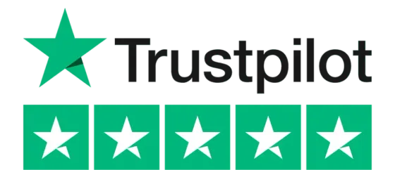 Het Trustpilot-logo met vijf groene sterren, wat een beoordeling van vijf sterren aangeeft.