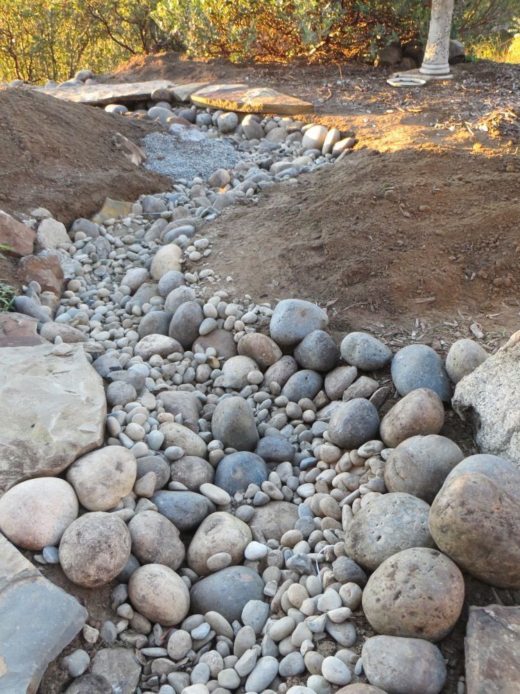 A stream of rocks going through a pile of dirt