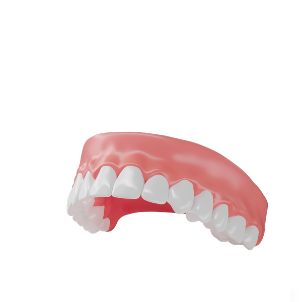 Un gros plan d une prothèse avec des dents blanches sur fond blanc.