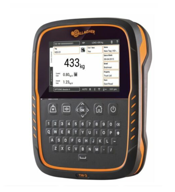 A black and orange cell phone with the number 433 on the screen