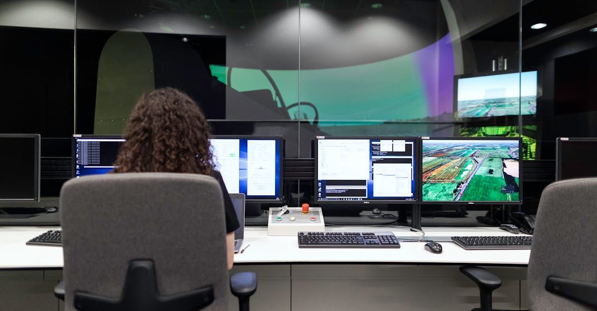 A woman is sitting at a desk in front of a computer monitor.