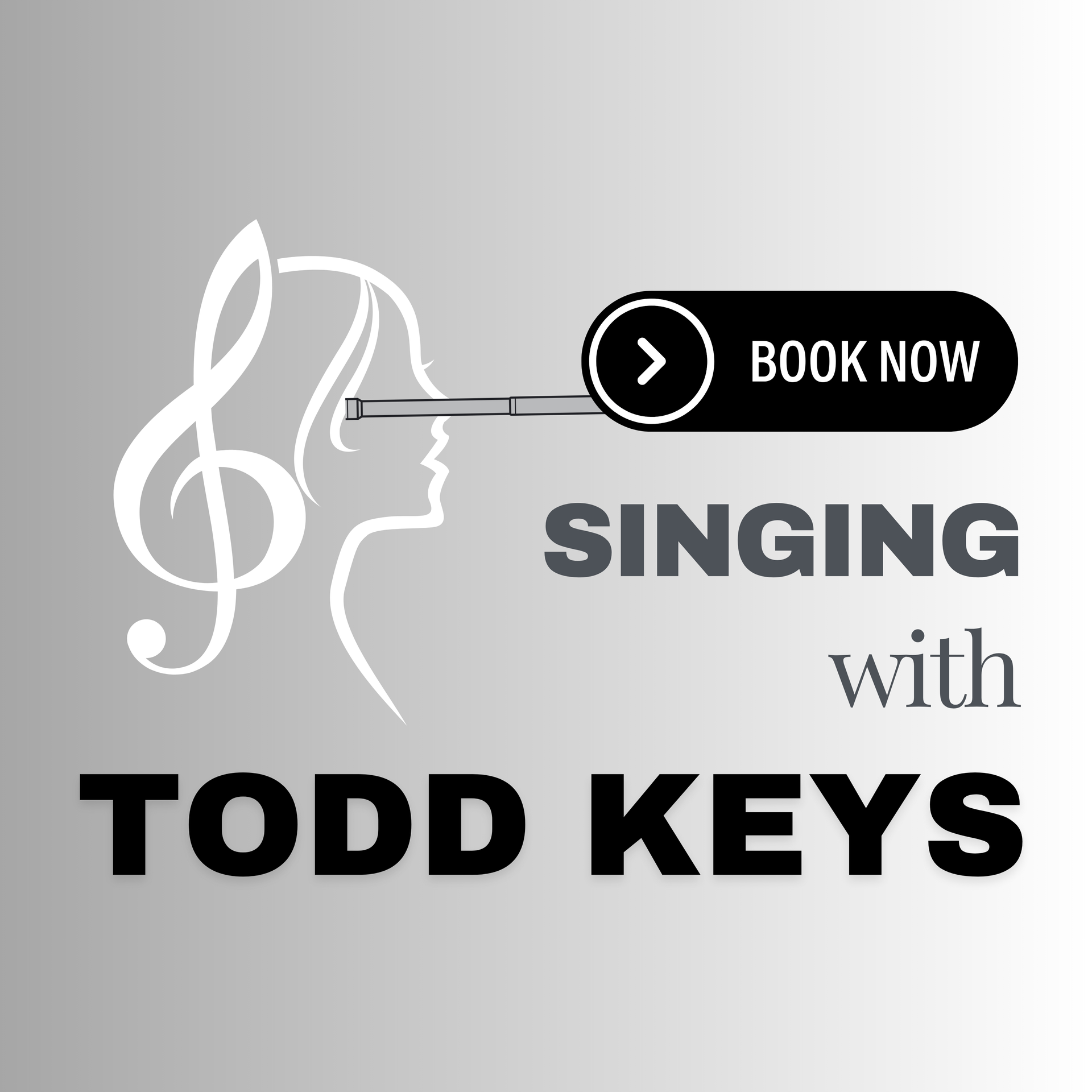 A logo for todd keys singing with a treble clef