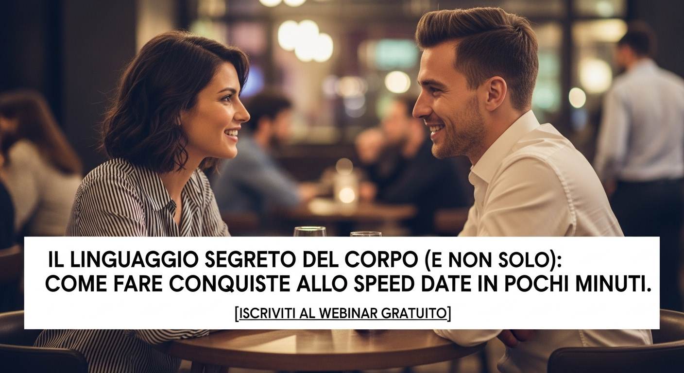 Coppia che sorride e parla durante uno speed date in un locale