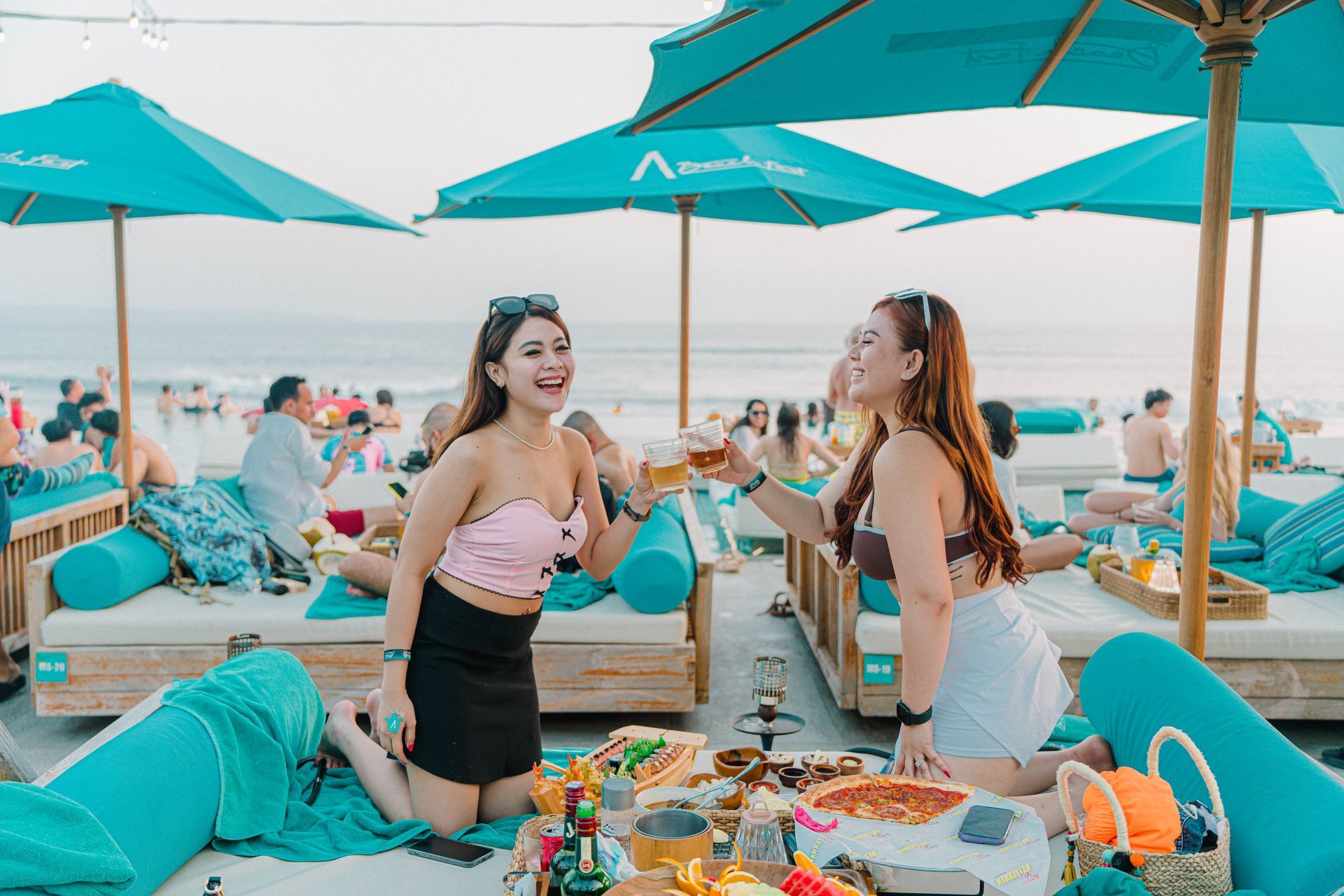 two girls at the Atlas Beach Club in Canggu