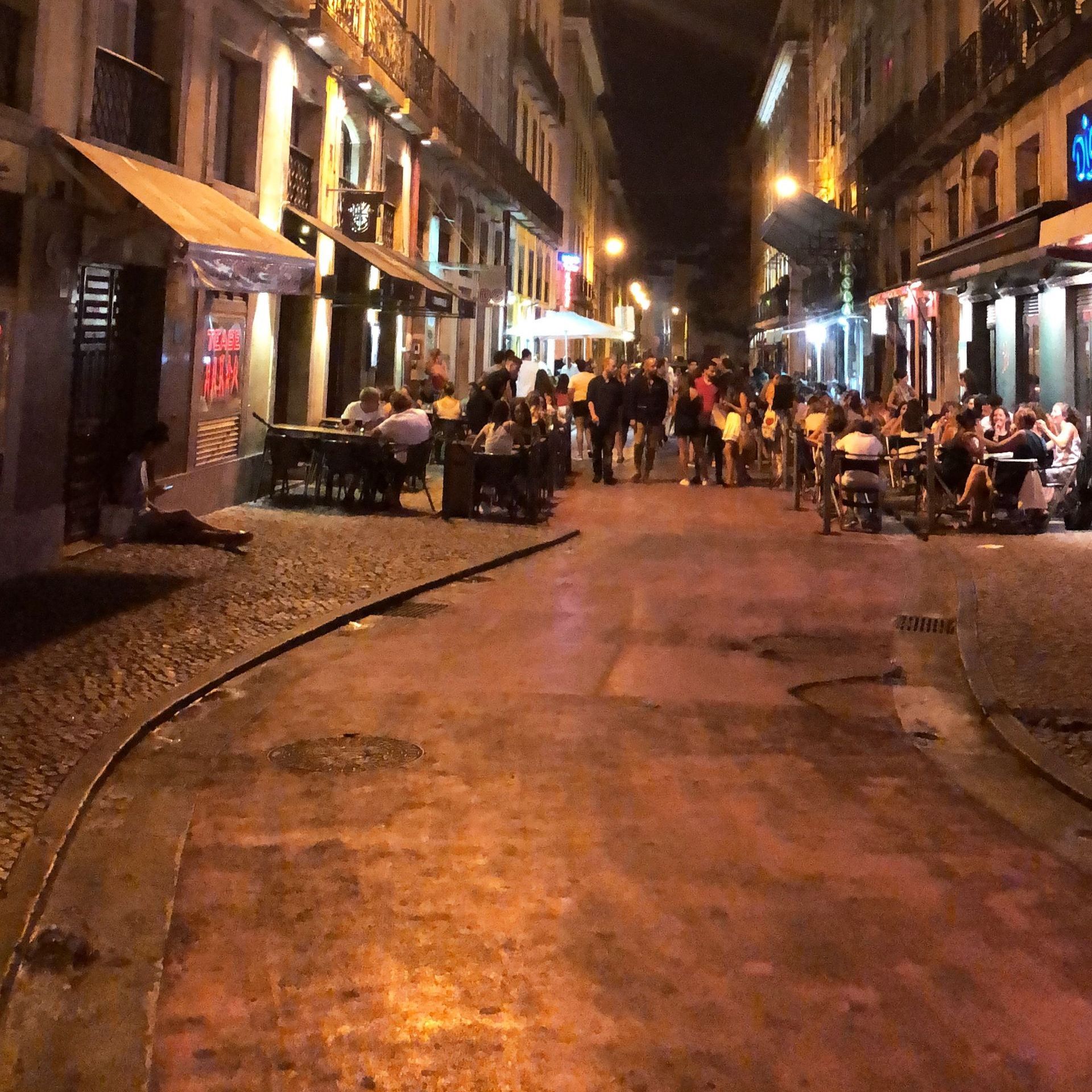 pink street in Lisbon Portugal
