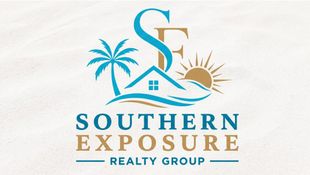 Southern Exposure Realty Group logo with turquoise palm tree, house and sun icon on a white background