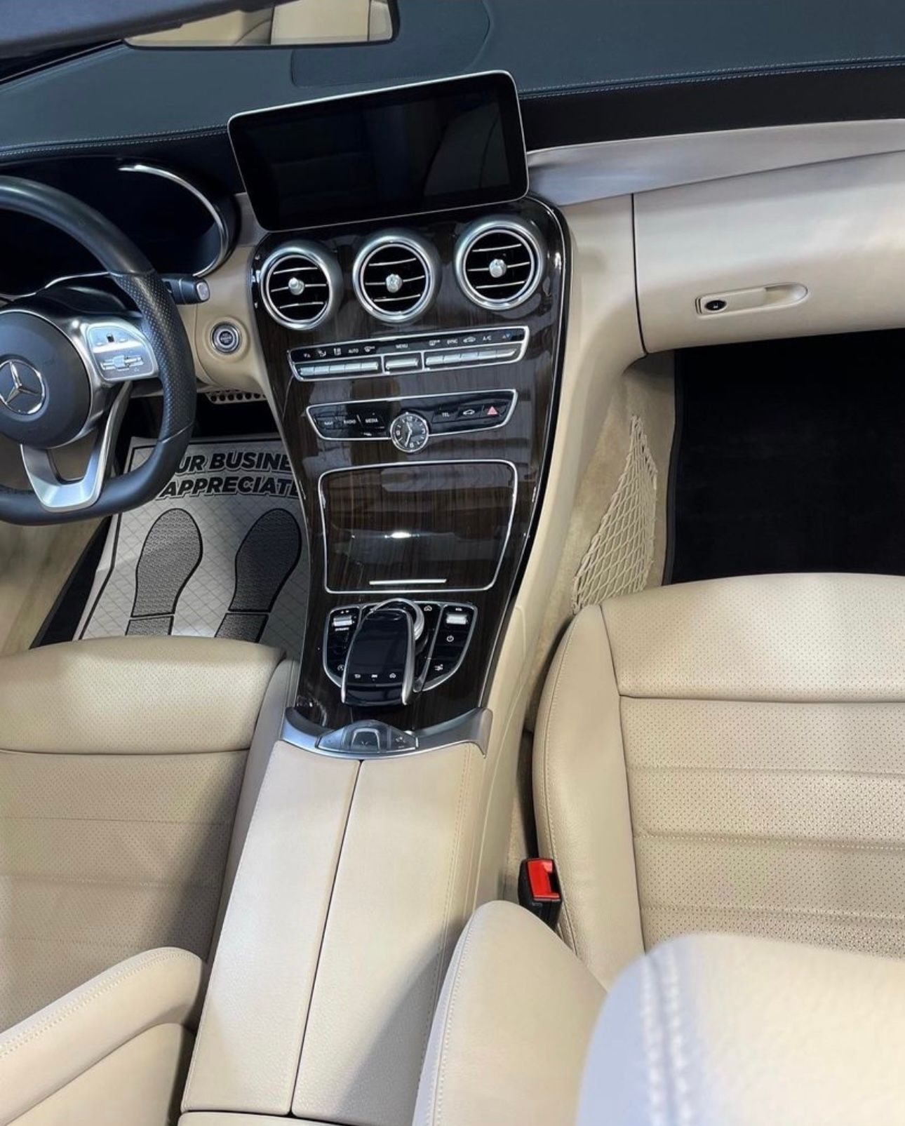 Tan Mercedes-Benz interior with wooden trim, freshly detailed with a Masterclass detail from Luxline.