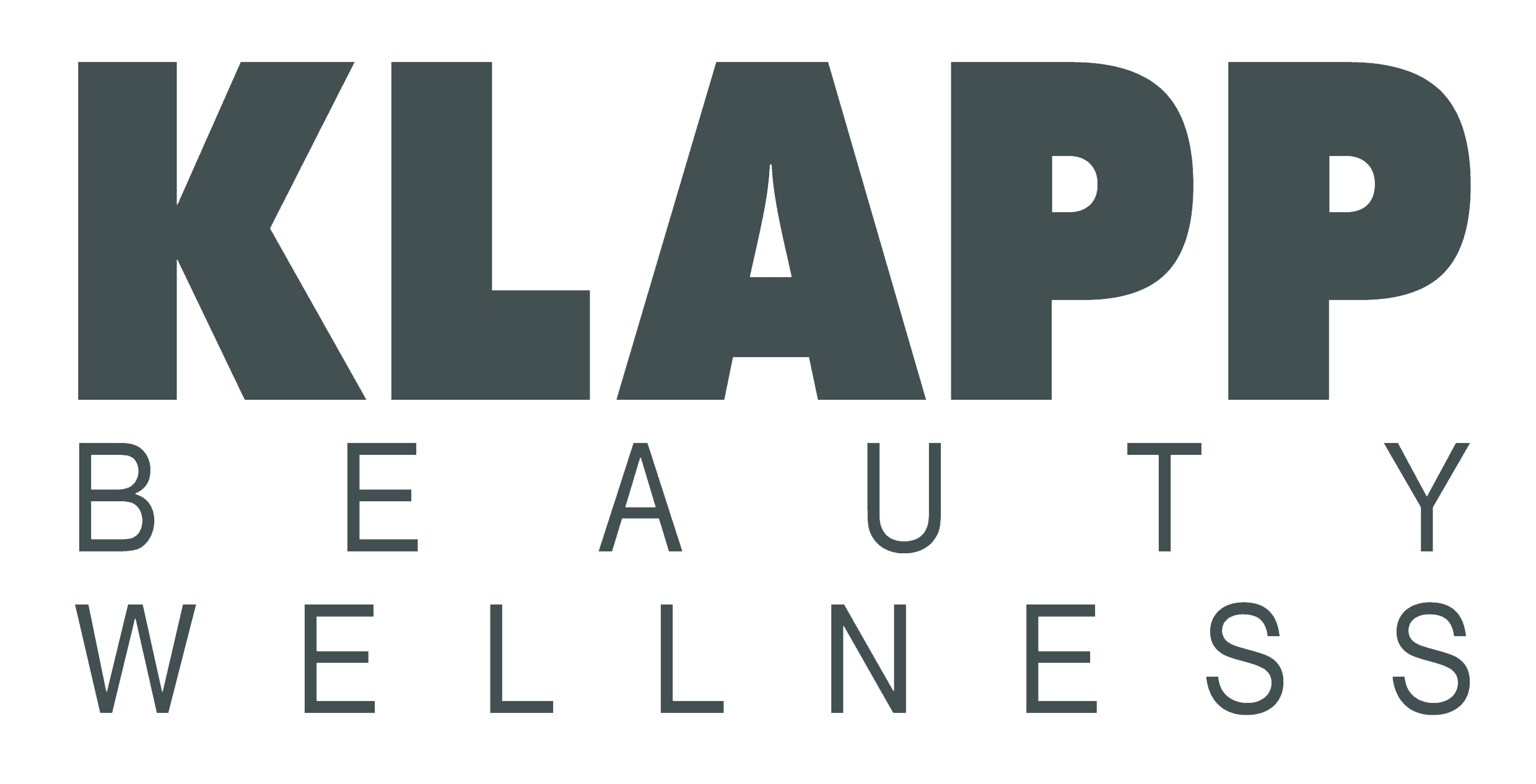 KLAPP Beauty Wellness-Logo in dunkelgrauen Buchstaben.