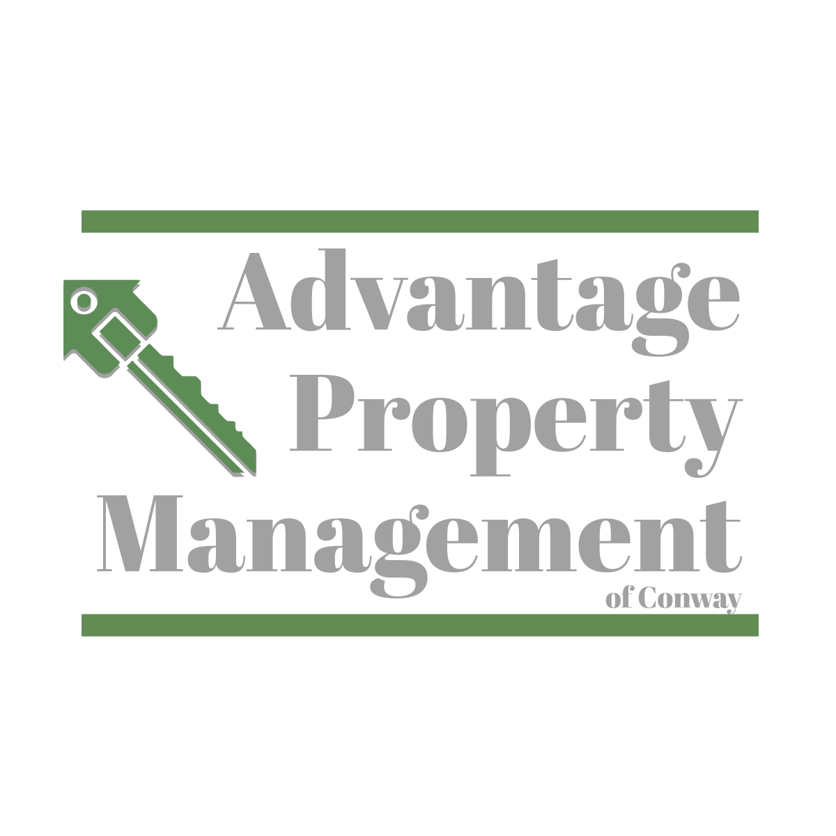 A logo for advantage property management with a key and an arrow.