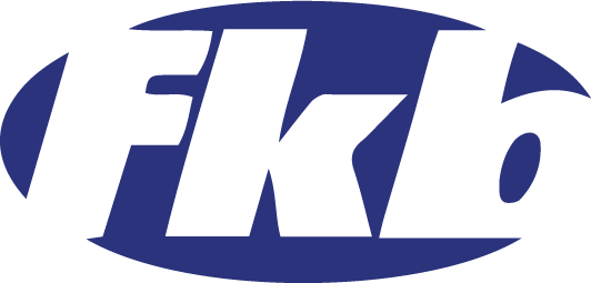 A blue and white fkb logo on a white background