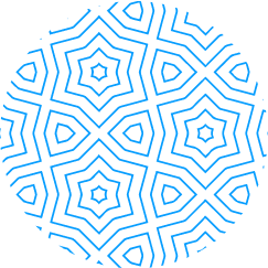 A blue and white pattern in a circle on a white background.