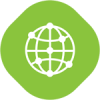 A white globe icon in a green circle on a white background.