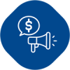 An icon of a megaphone with a dollar sign in a speech bubble.