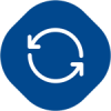 A blue circle with two arrows pointing in opposite directions.