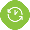 A green icon with a clock and two arrows around it.