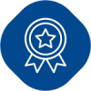 An icon of a ribbon with a star in the middle.