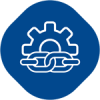 A gear is chained to a chain in a blue circle.