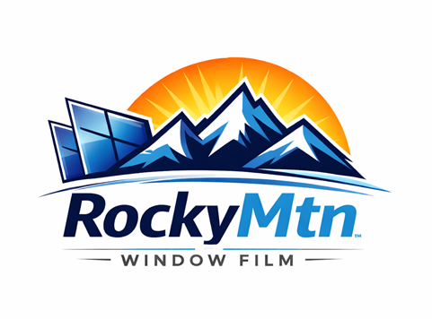 Logo: Mountains, sun, window film, text