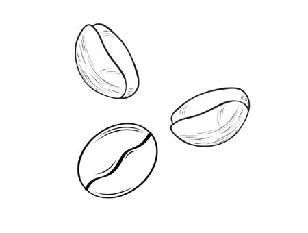 A black and white drawing of three coffee beans on a white background.