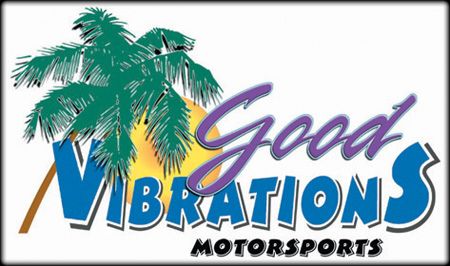 A logo for good vibrations motorsports with palm trees