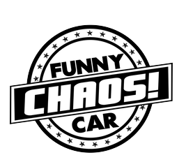 A black and white logo for funny chaos car