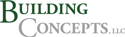 Logo for Building Concepts, LLC; green 