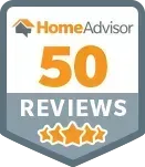 HomeAdvisor badge: 50 reviews, orange number, 3 gold stars.