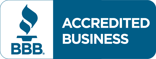 A blue sign that says accredited business on it