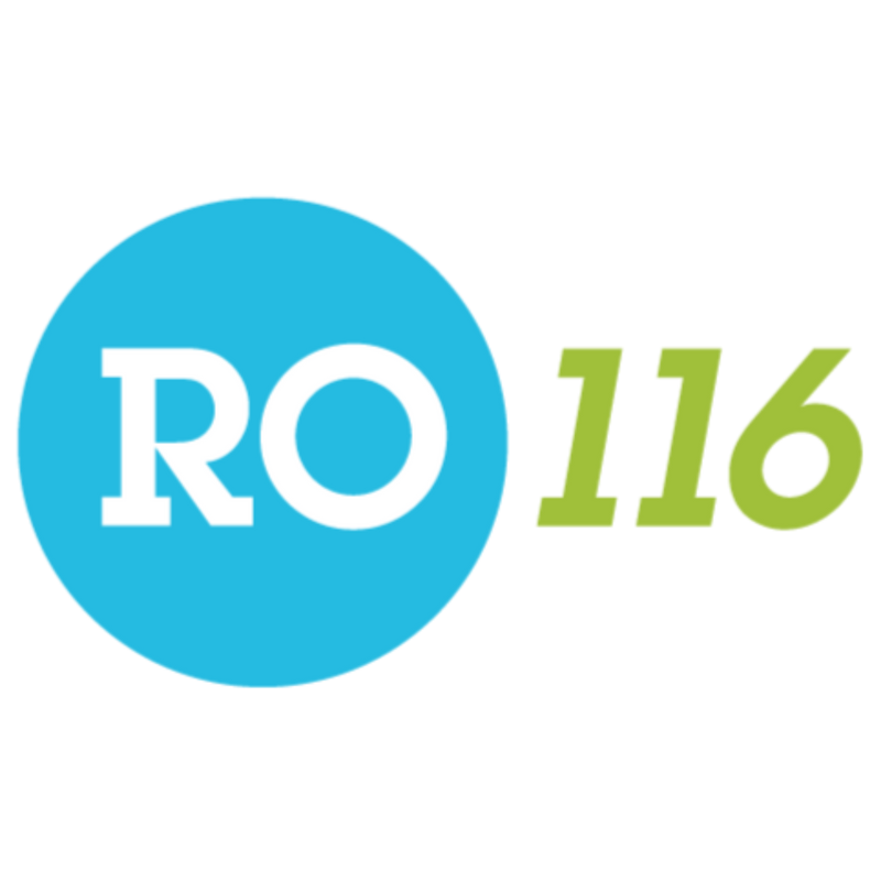 A blue and green logo that says ro 116