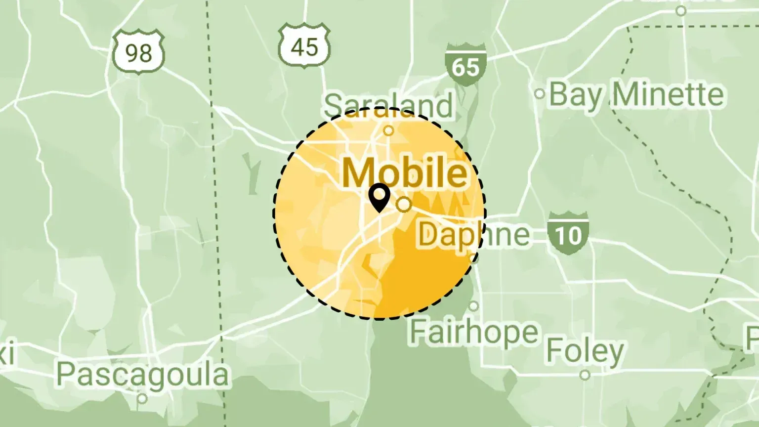 A map showing the location of mobile county.