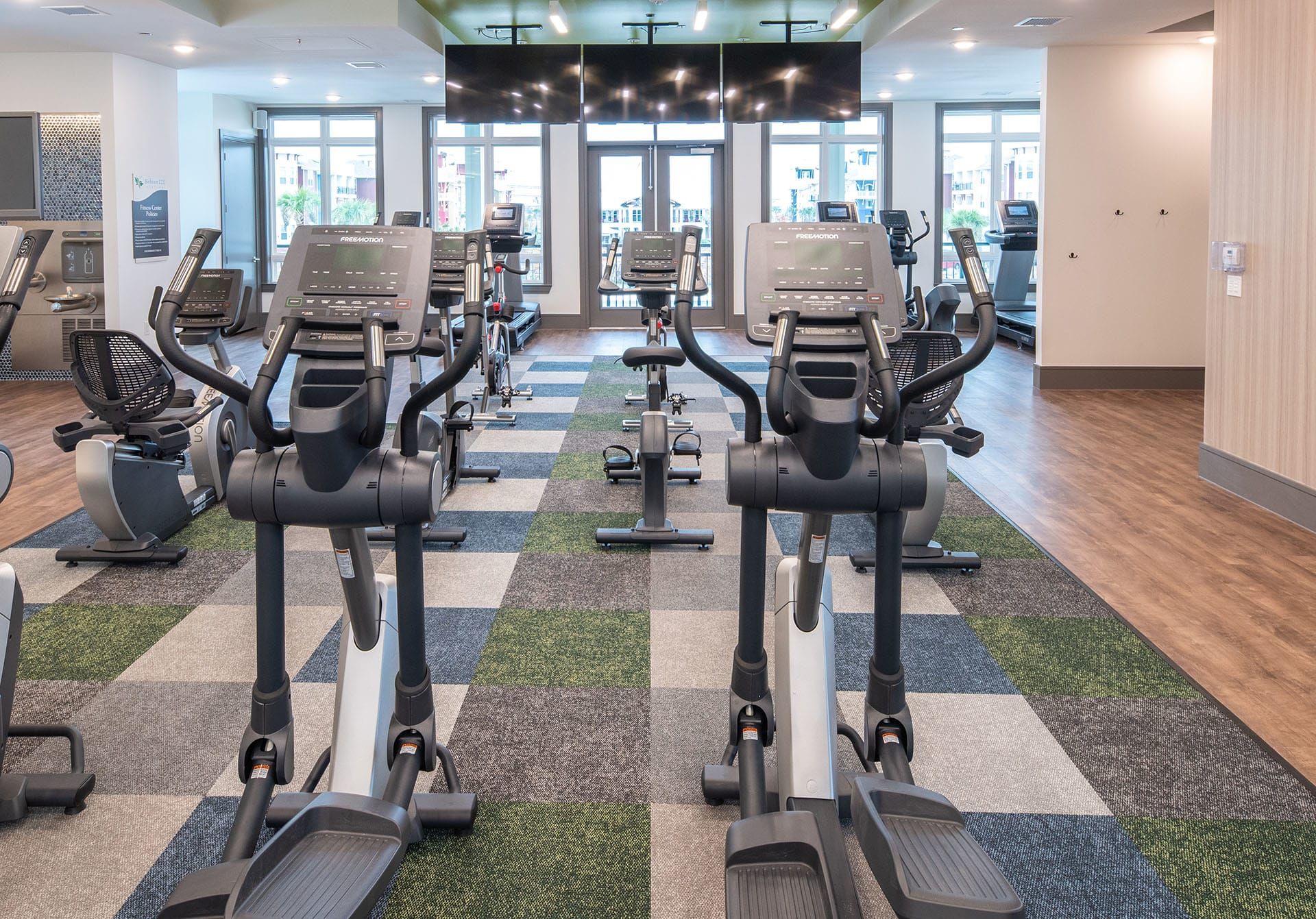 Fitness center at Hebron 121 Station in Lewisville, TX.