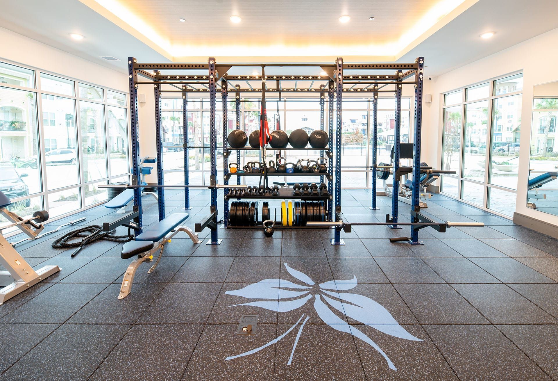 Fitness center at Hebron 121 Station in Lewisville, TX.