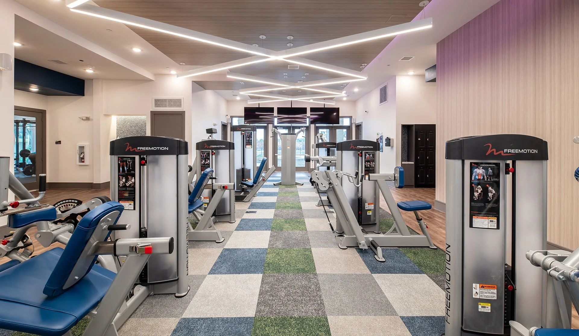Fitness center at Hebron 121 Station in Lewisville, TX.