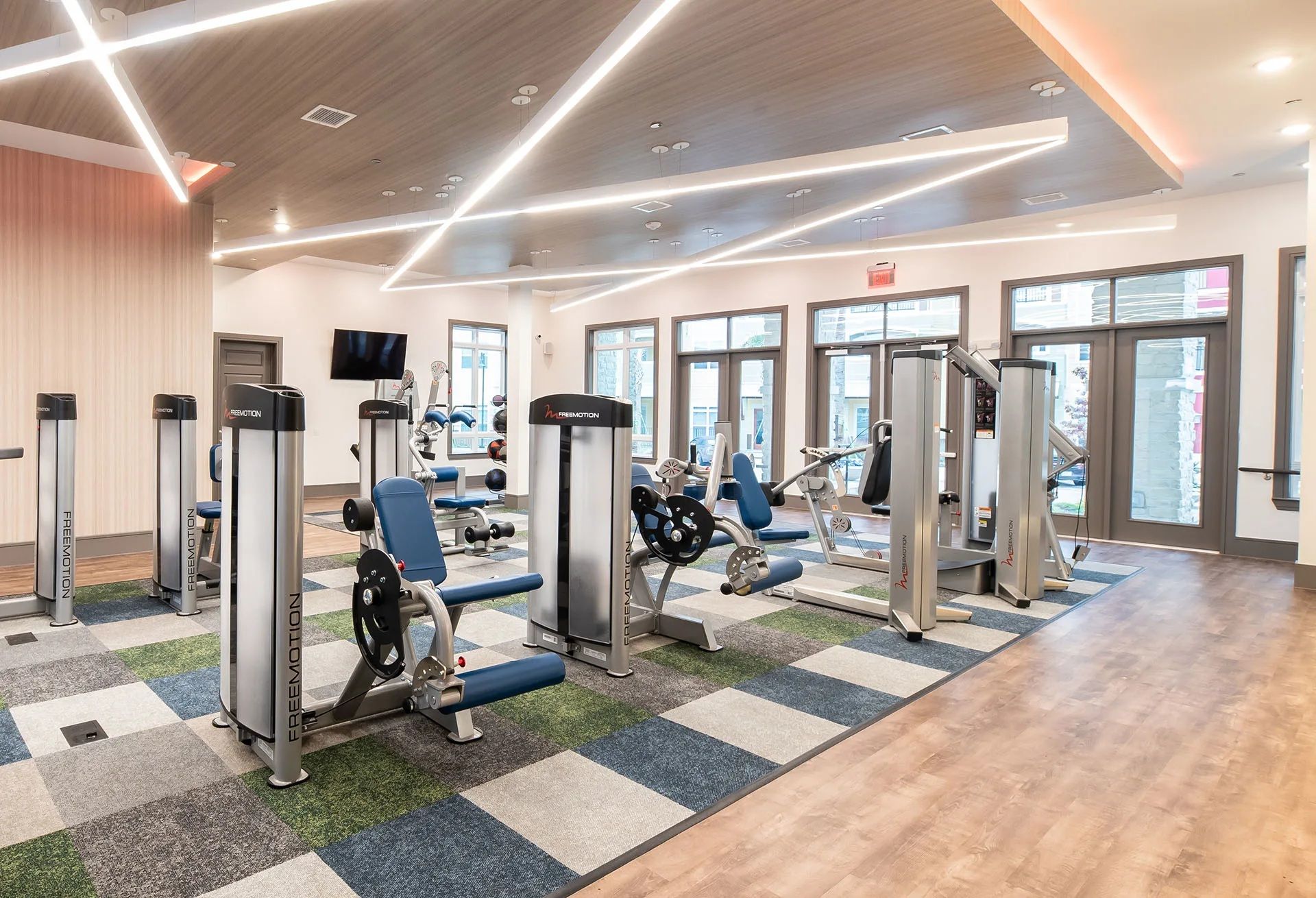 Fitness center at Hebron 121 Station in Lewisville, TX.