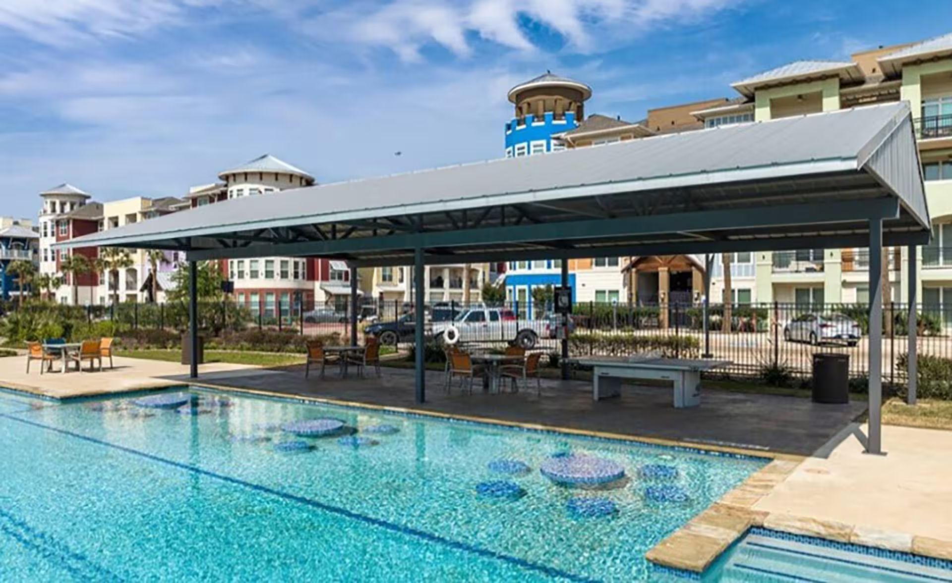 Swimming pool at Hebron 121 Station in Lewisville, TX.