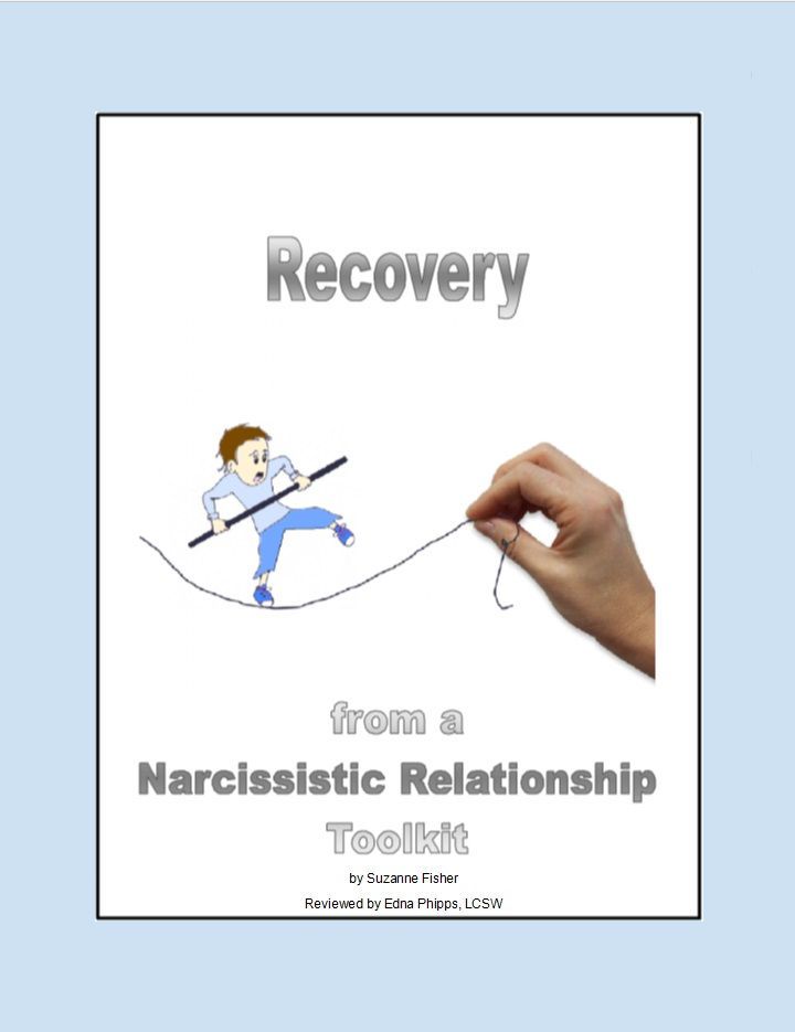 Book cover titled “Recovery from a Narcissistic Relationship” with a person escaping a rope held by a hand.